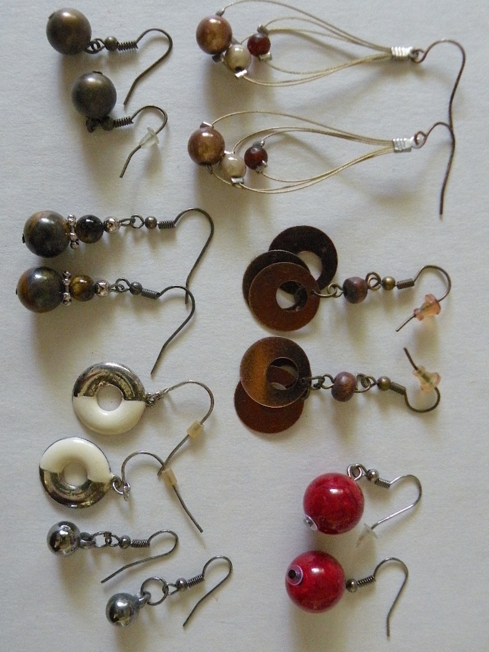 Vintage Lot 7 pr Mixed Materials & Styles Dangle Pierced Earrings, Ball Beads